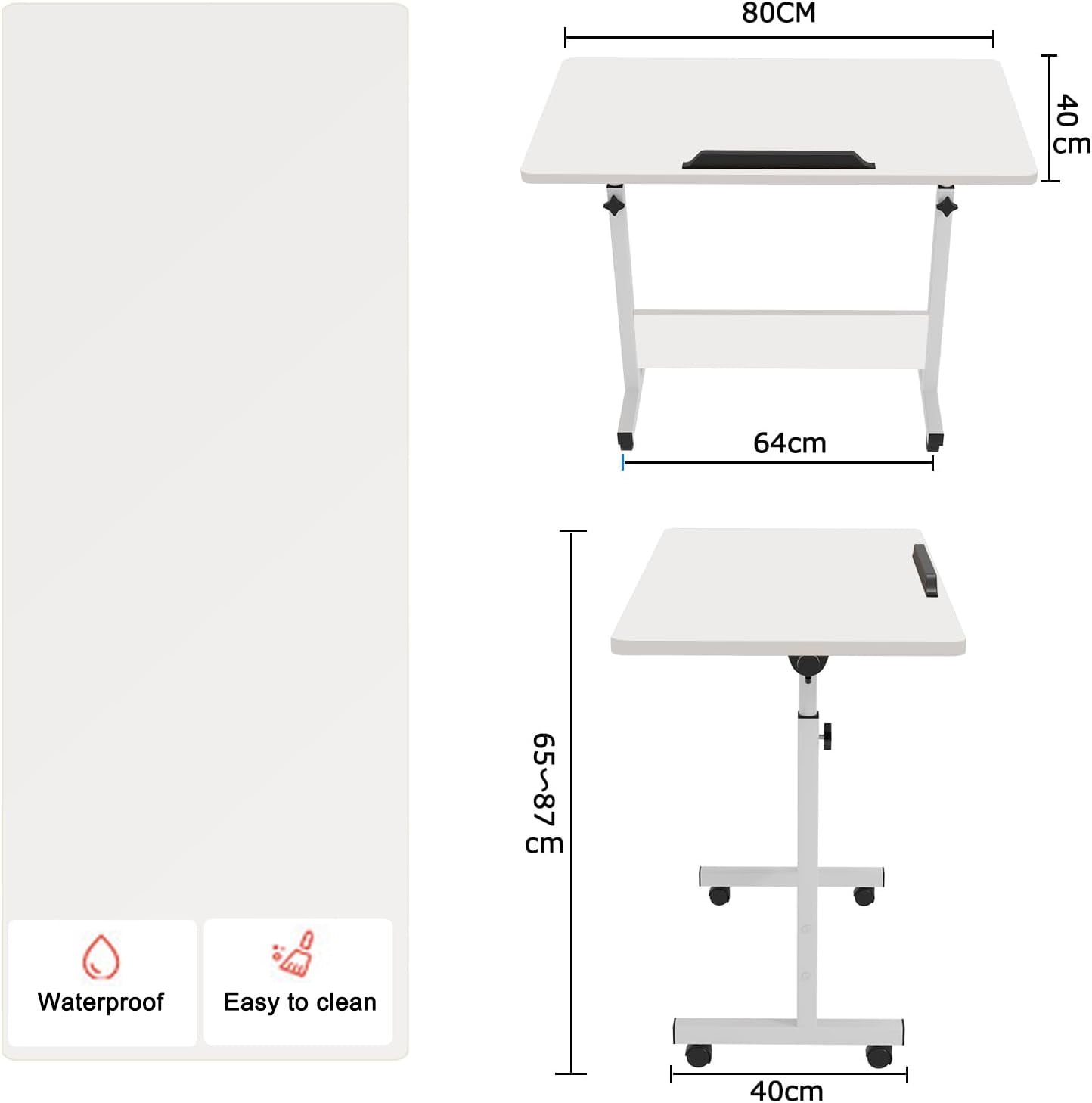 Small Rolling Computer Cart,Adjustable Height Home Office Desk，Portable Laptop Desk for Adults,Natural
