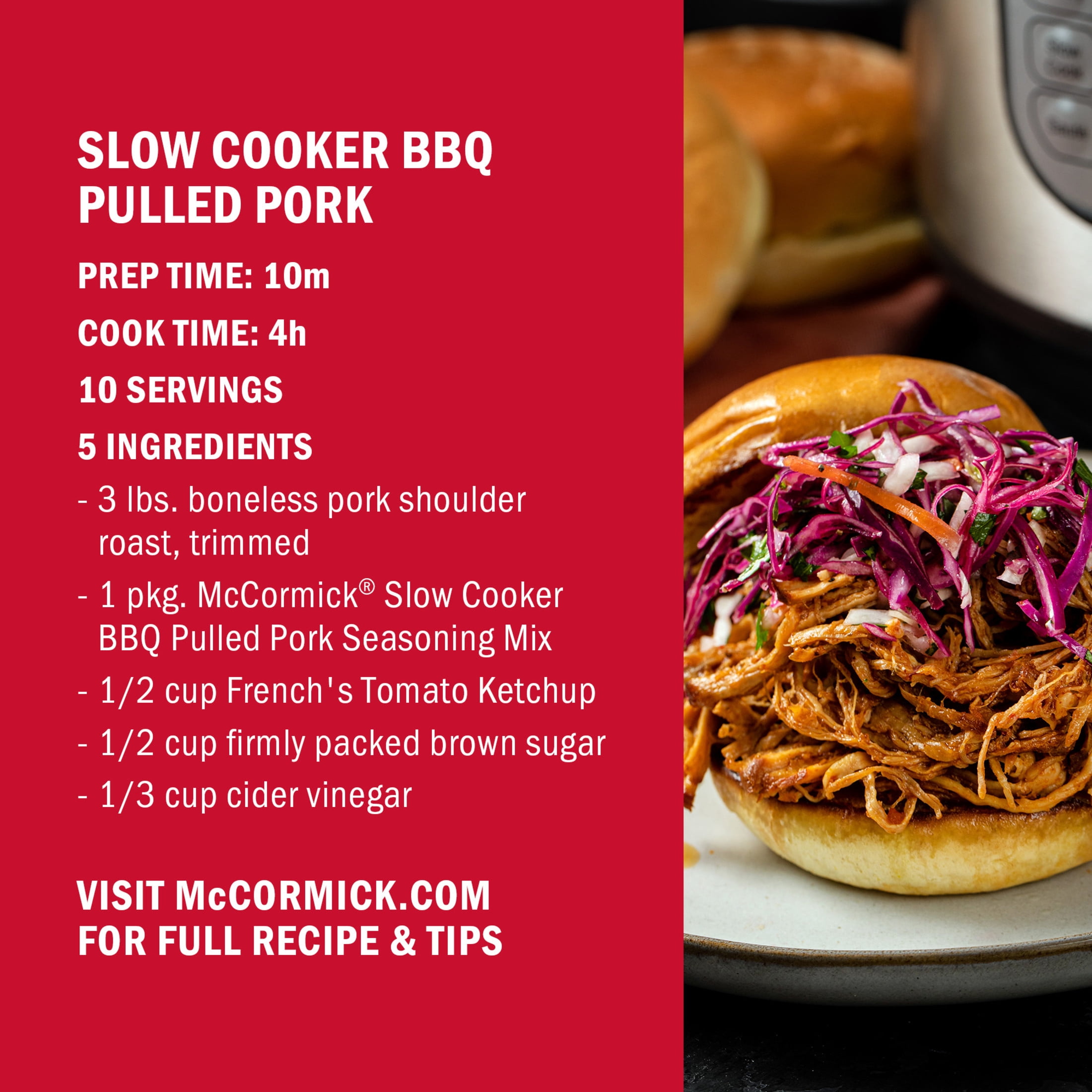 McCormick Slow Cooker Barbecue Pulled Pork Seasoning Mix, 1.6 oz Packet