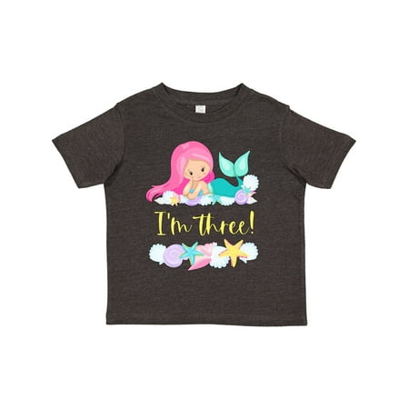 

Inktastic I m 3 Mermaid with Pink Hair and Shells Gift Toddler Boy or Toddler Girl T-Shirt