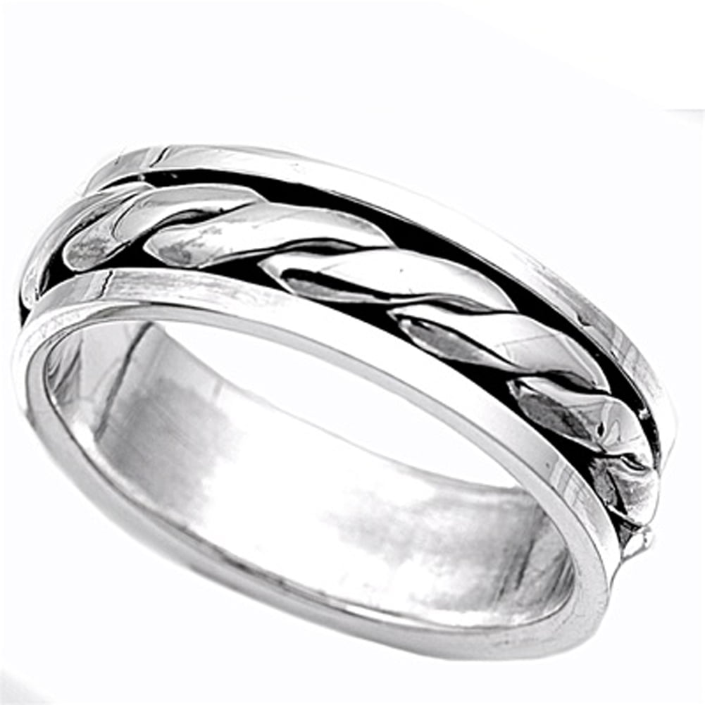 Sterling Silver 925 7mm Antiqued Celtic Braid Band Ring