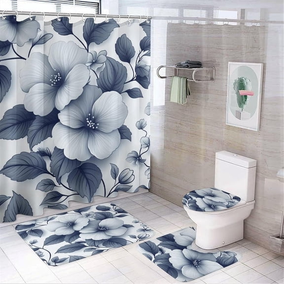 Bathroom Shower Curtain Sets with Rugs, Yellow Leaf Pattern Printed on Bathroom Rugs and Shower Curtain Sets, Great for Master Bath Beach House Modern Home, 72 x 72 inches