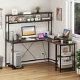 thumbnail image 4 of Costway Bureau de Jeu en L avec Bande DEL et Prises de Courant, Huche, Support pour Moniteur, Support pour CPU, Gris, 4 of 10