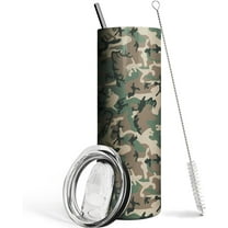 Camo Hunting Tumbler, 20oz Skinny Vacuum Insulated Travel Mug with Straw – Ideal Coffee Cup & Birthday Gift for Women