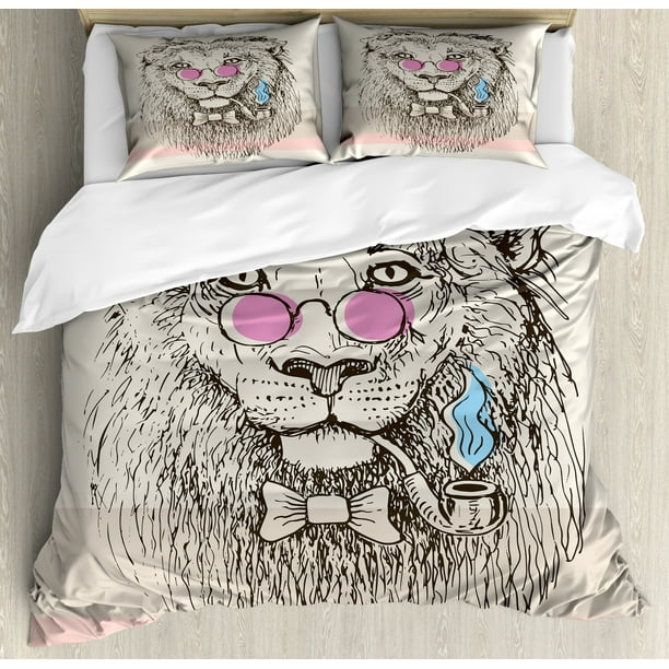 Animal King Size Duvet Cover Set Magestic Lion Head Hipster Style Glasses Pipes Sketch Print Decorative - Light Pink Cheetah Print Bedding Animal King Size Duvet Cover Set Magestic Lion Head Hipster Style Glasses Pipes Sketch Print Decorative - Light Pink Cheetah Print Bedding