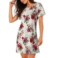 thumbnail image 2 of Picia Rose Flowers Pattern Women’s Nightdress – Casual Short-sleeved Loose-Fit Sleepwear, Soft Cotton Short-Sleeve Sleep Shirt for Relaxation & Comfort, 2 of 6