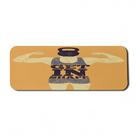 Vintage Computer Mouse Pad, Get in Shape with a Male Human Body with Muscles Bodybuilding Comic Design Image Print, Rectangle Non-Slip Rubber Mousepad Large, 31" x 12", Orange, by Ambesonne