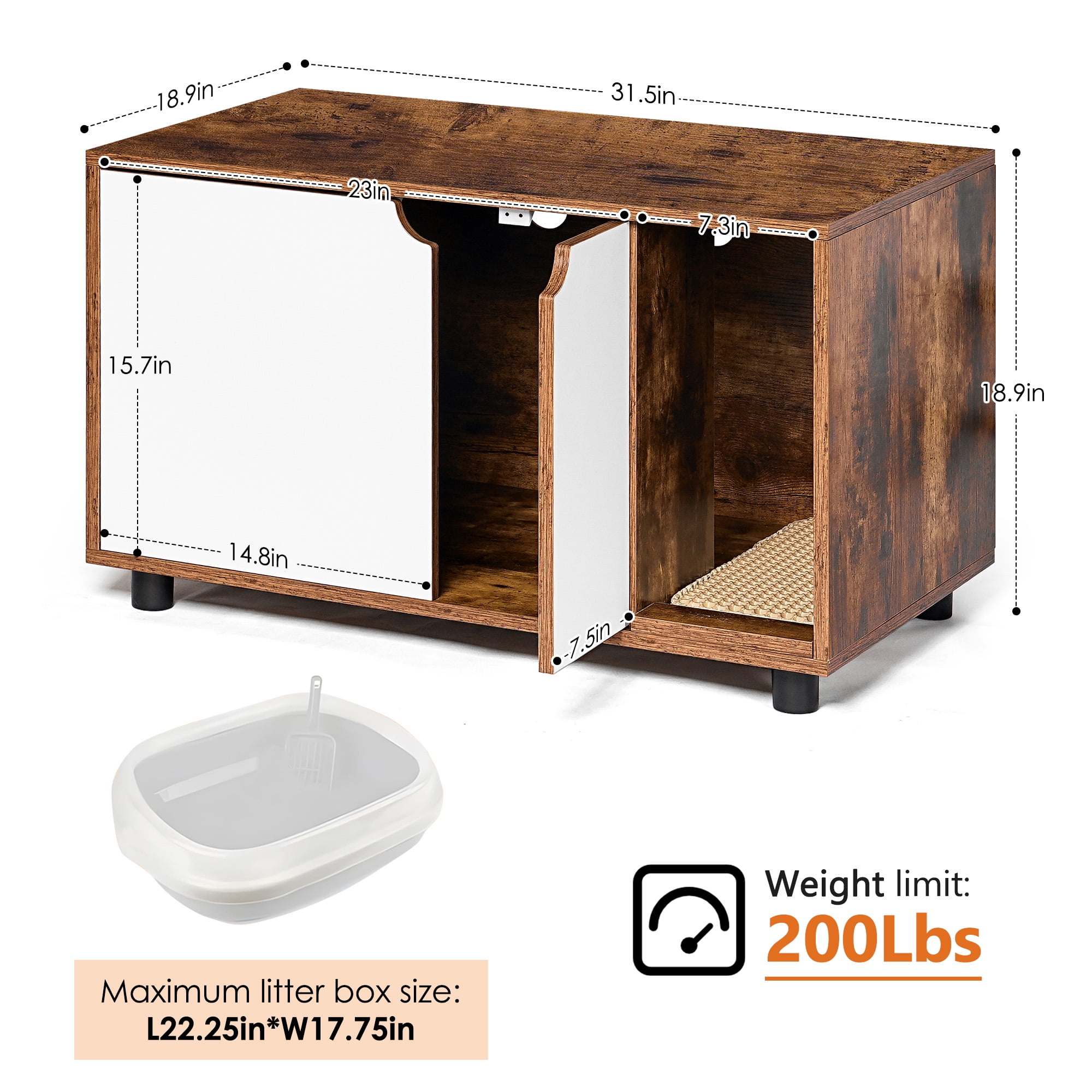 Kadyn 31" Wooden Cat Litter Box Enclosure Tabletop for Nightstand, Litter Box Hidden Cat Washroom House, Brown
