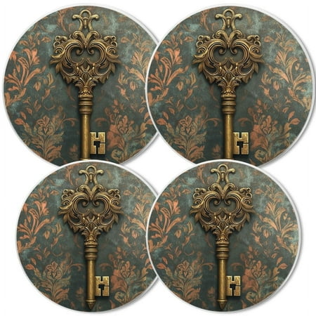 

Electric Stove Burner Covers Set of 4 White Round Cover for Gas Stovetop 8 and 10 Inch Vintage Key In Ornate