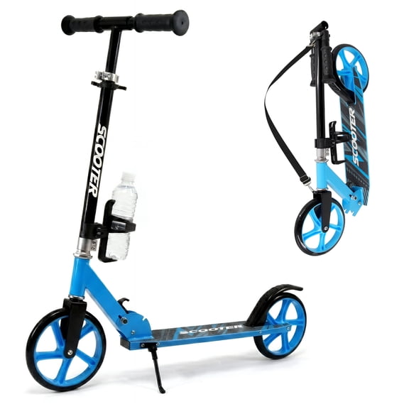 Kick Scooter for Ages 6 , Kids, Teens & Adults. Foldable Lightweight Scooter with 8 Inch Big Wheels, Cup Holder, Carry Strap, 3 Adjustable Levels, Max Load 240 LBS, Christmas birthday Gift for Childs