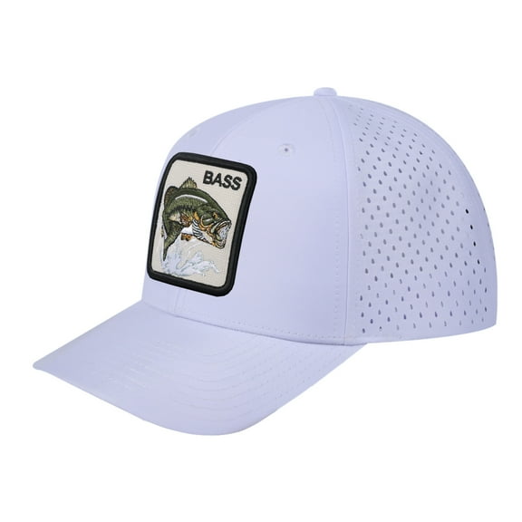 Unisex Embroidered The Bass, 6-Panel Microfiber Laser hole Trucker Hat, White/White, Adjustable Fit