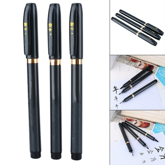 OTVIAP Pen For Hand-written 3 Pieces 3-dimensional Black Calligraphy Markers Felt-tip
