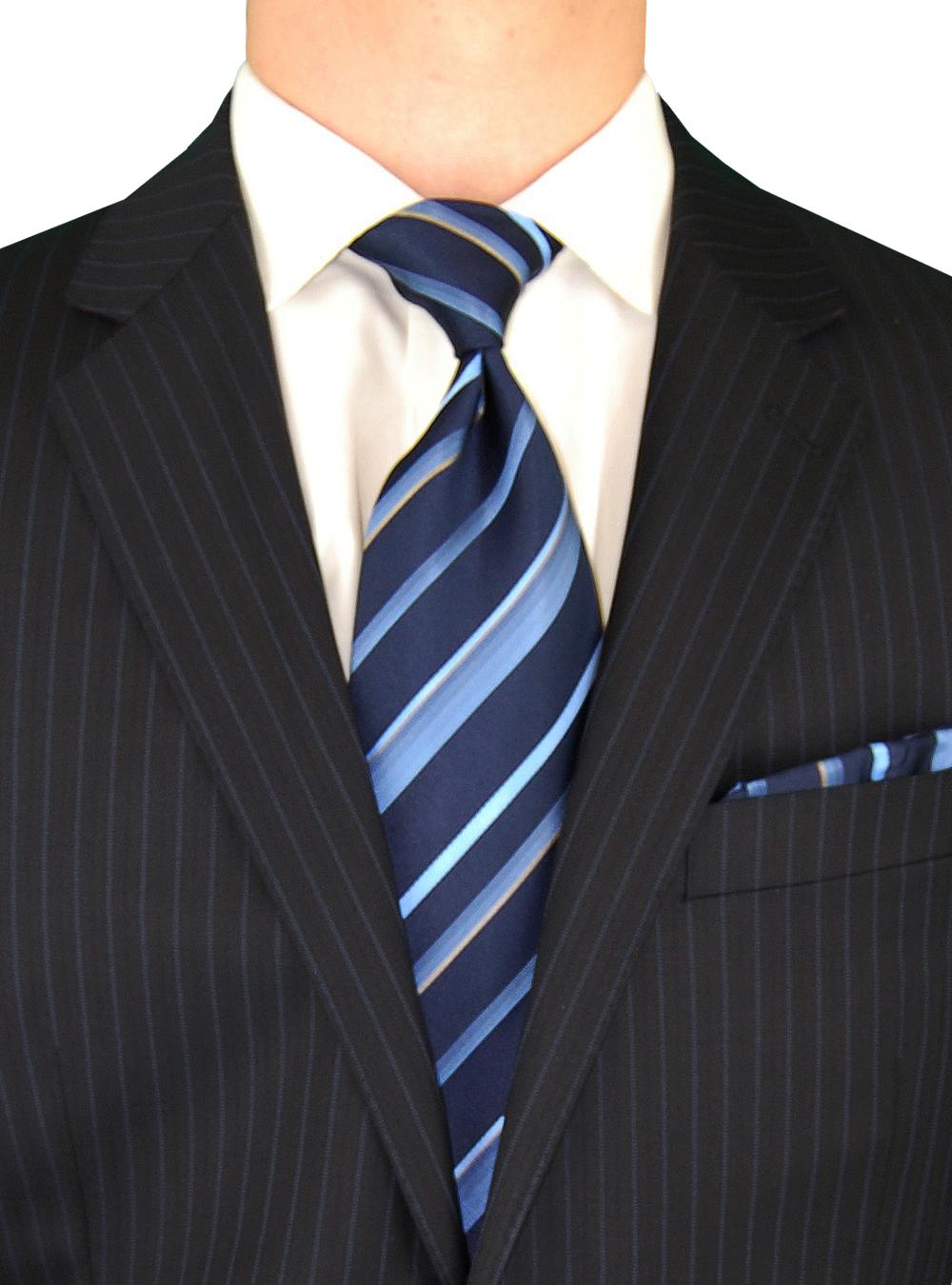 LN LUCIANO NATAZZI Italian Men's Suit 160'S Canali Cashmere Wool 2 Button Stripe Navy Stripe - image 3 of 5