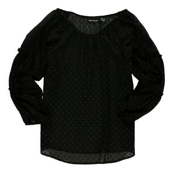 DKNY Womens Sheer Shimmer Tunic Blouse, Black, Small