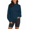 thumbnail image 3 of Charmgo Women's Mock Neck Long Sleeve Solid Color Sweatshirt Cut Edge Cotton Thermal Top Fashion Jumper Turtleneck Sweater Women, Navy Sweatshirt for Women XXXL, 3 of 4