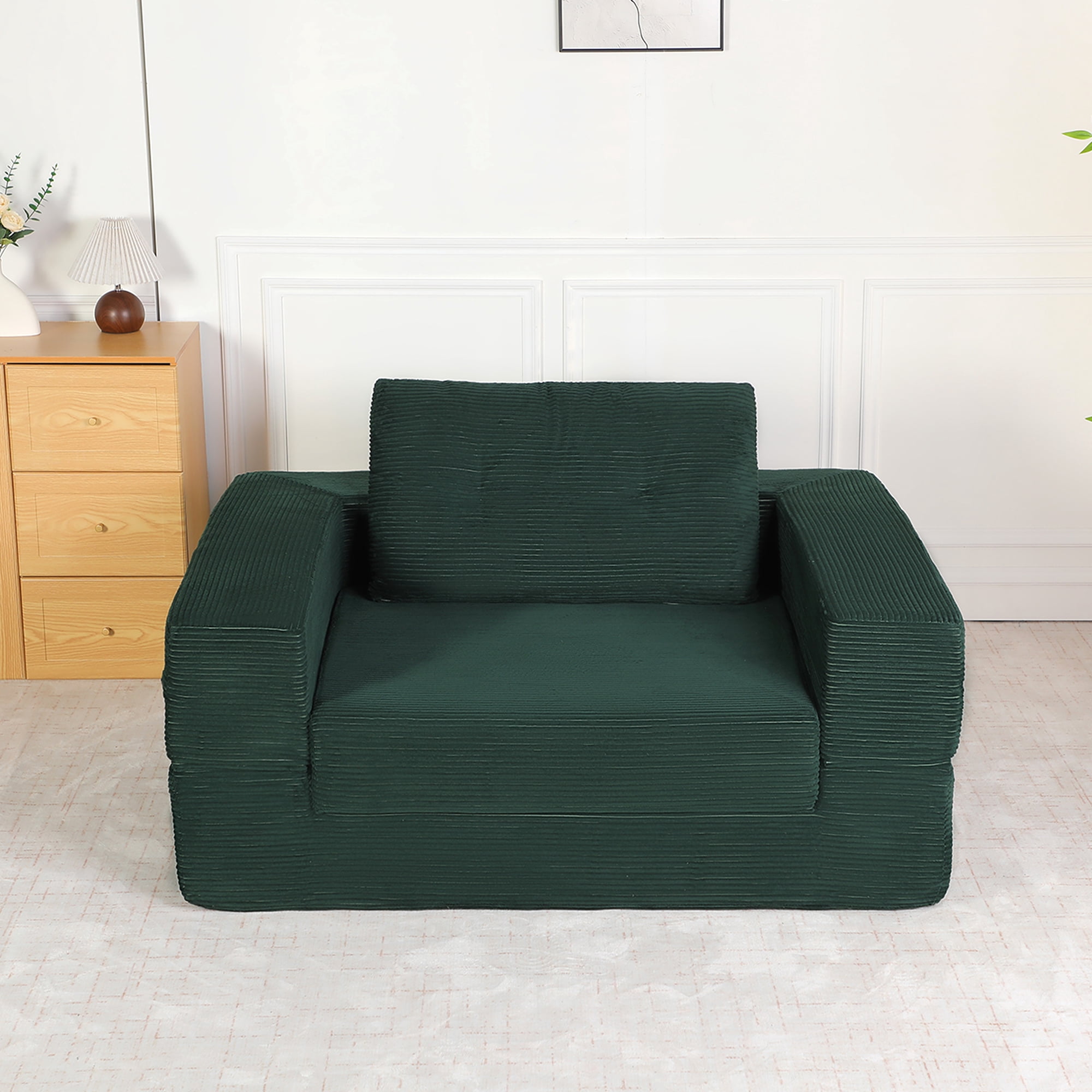 Compression Human Dog Sofa Bed for Adult & Pets, Modern Floor Couch With Pillow for Living Room Bedroom, Corduroy Fabric, No Assembly Required