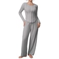 thumbnail image 2 of sdhkgrrt Women's 2 Piece Pajama Set Round Neck Long Sleeve Pullover Wide Leg Pants Fall Winter Casual Tracksuit Soft Stretchy Comfy Matching Lounge Outfit, Gray M, 2 of 6