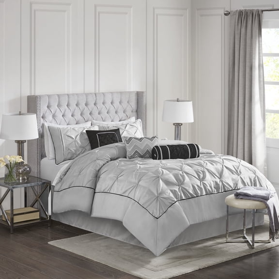 Madison Park King Size 7 Piece Tufted Comforter Set Grey,Bed in a Bag,All Season Bed Set,Cozy and Lightweight