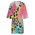 thumbnail image 5 of Abstract Leopard Print Colorful Art Womens Dress With Pockets Summer V Neck 3/4 Sleeve Dress Plus Size Loose Dress, 5 of 7