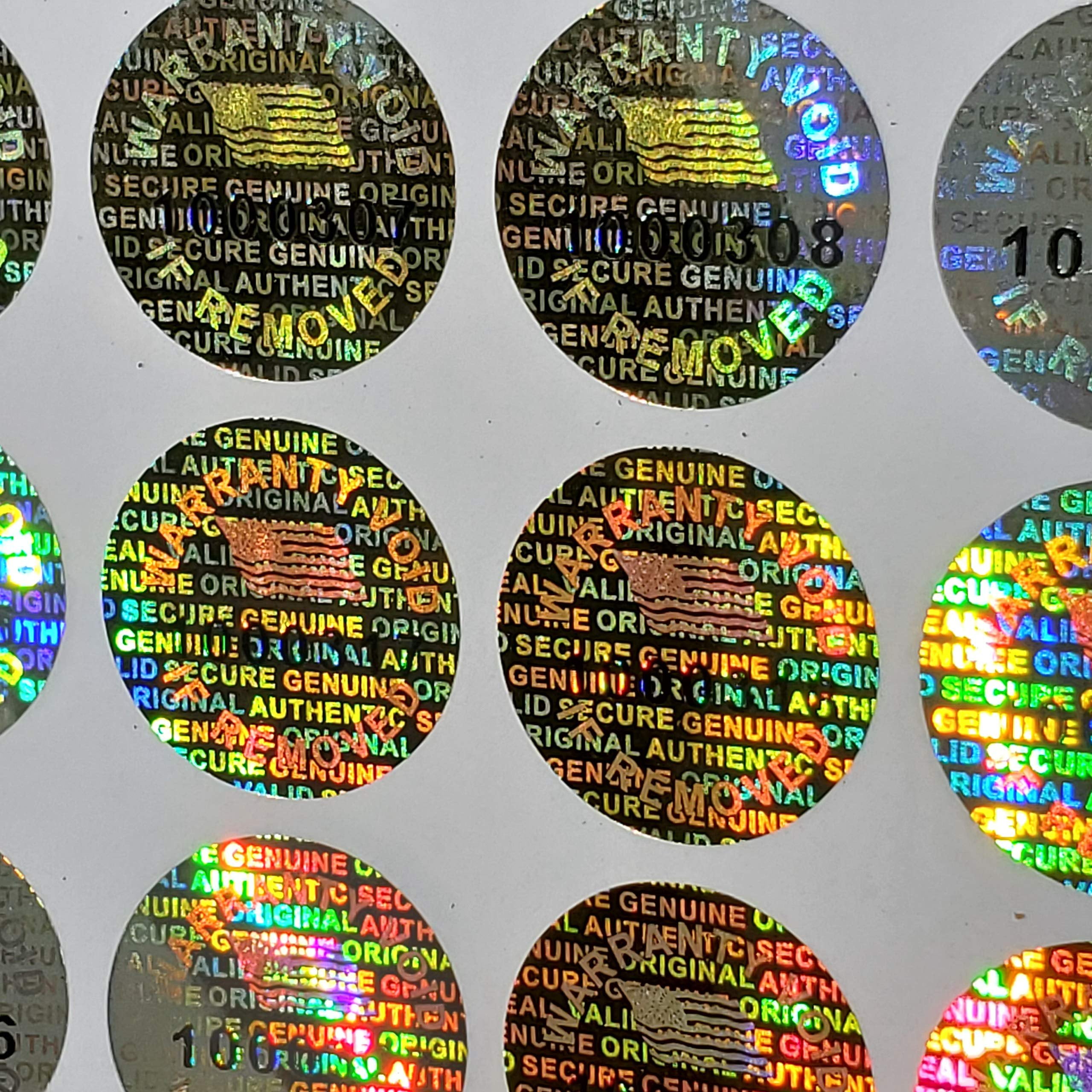 Golden Color 14 MM 0.53 inch Round with Serial Number Hologram Labels Tamper Evident Stickers Security Void Seals Labels - Dealimax Brand 1000