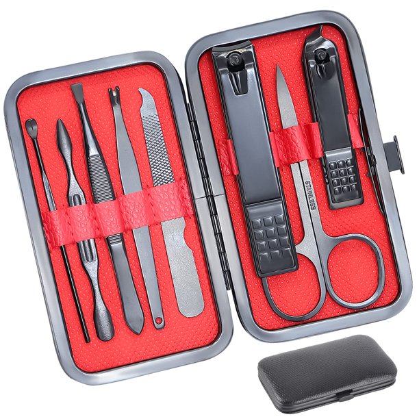 ONEHERE Juego de manicura premium de 8 piezas, kit de regalo de aseo profesional, kit de pedicura, herramientas para el cuidado facial, manos, pies, cutículas de uñas, cortaúñas con lujoso estuche de
