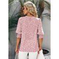 thumbnail image 4 of Blusa de cuello redondo de manga corta con puños estampados y botones en la espalda, blusa ajustada informal para mujer, 4 of 6