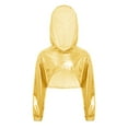 thumbnail image 2 of Doomiva Kids Girls Metallic Jazz Hip Hop Dance Crop Tops Long Sleeve Cropped Hoodies Shiny Pullover Sweatshirt Club Gold 6, 2 of 4