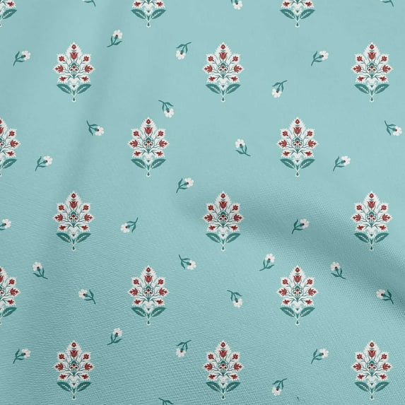oneOone Cotton Silk Baby Blue Fabric Jacobean Floral Quilting Supplies Print Sewing Fabric By The Yard 42 Inch Wide