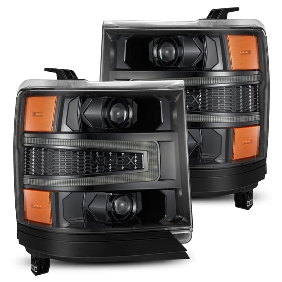 AlphaRex 16-18 Chevrolet Silverado 1500 LUXX-Series LED Projector Headlights Alpha Black