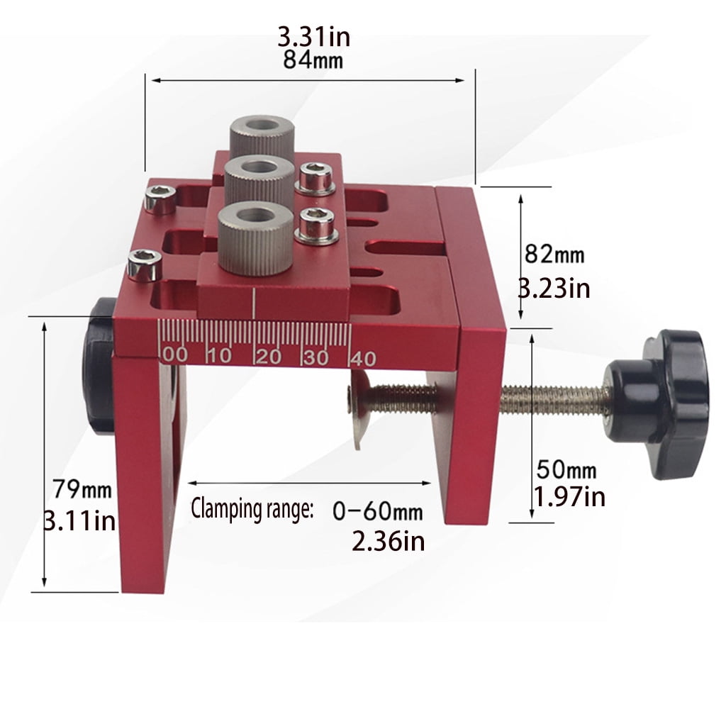 3-in-1 Punching Locator Wood Doweling Jig Hole Drilling Guide Hole Puncher Positioning Clamping Range 0-60mm 2.36inches