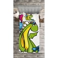 thumbnail image 3 of Ambesonne Birthday Quilted Bedspread Set 2 Pcs, Birthday Dinosaur, Twin Size, Fern Green Yellow, 3 of 3