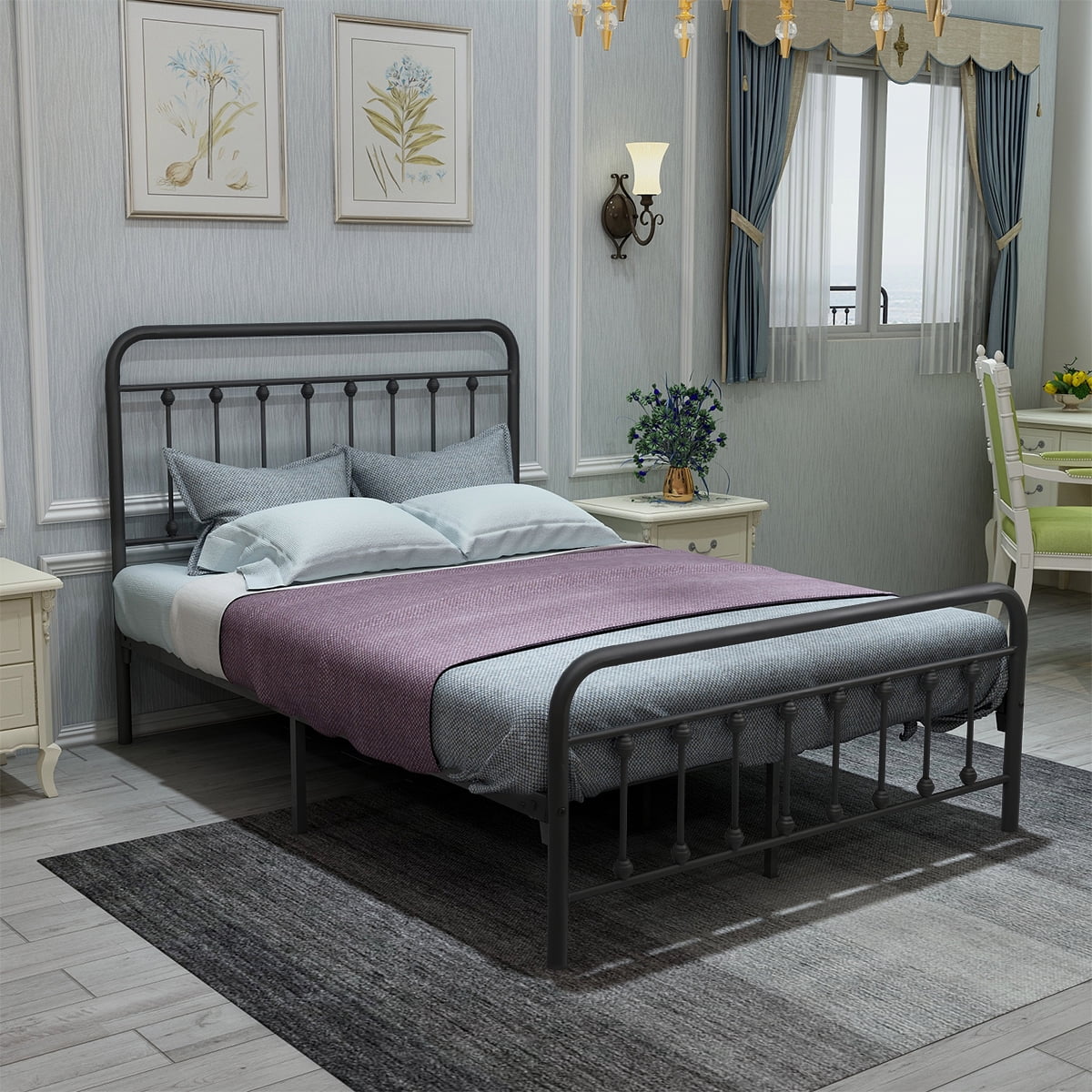 Private Jungle Vintage Style Bed Frame, Platform Metal Bed, Foundation ...