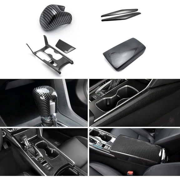 Xotic Tech Interior Gear Console Side Gear Shift Panel/Knob Armrest Box Cover Trim Combo Kit, Carbon Fiber Pattern, Compatible with Honda Accord 10th Gen 2018-2022(Gas Version)