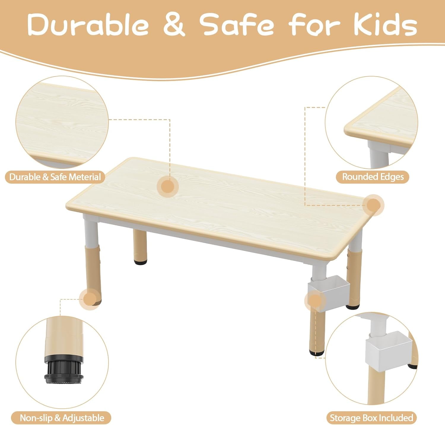 Garvee Kids Activity Table and Chair Set 7-Piece, Adjustable Height, Light Yellow
