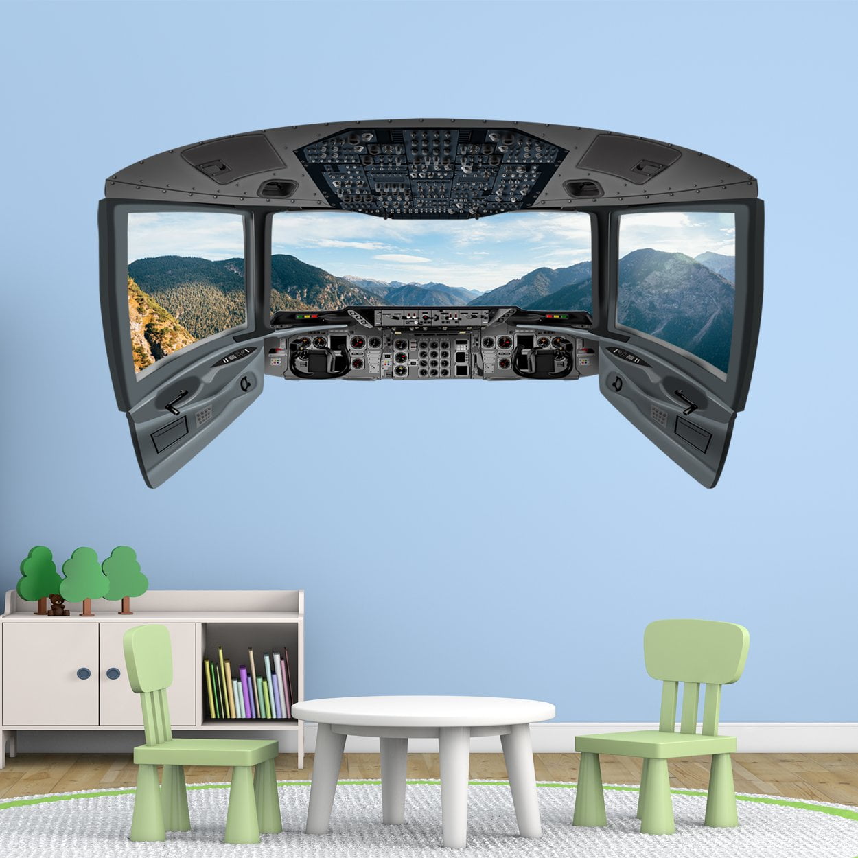 VWAQ Airplane Cockpit Wall Mural Mountain Window Wall Decal CP16