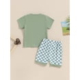 thumbnail image 5 of vera natura Toddler Boys Summer Outfits Letter Print Short Sleeve T-Shirt and Checkerboard Shorts Clothes Set, 5 of 8