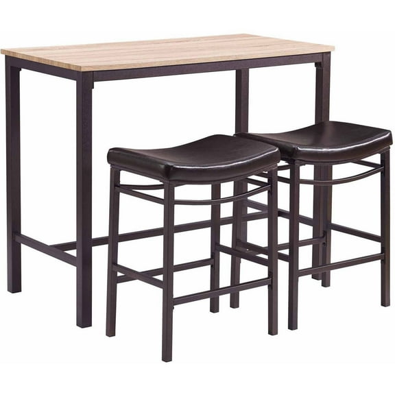 Linon Betty 3-Piece Casual Dining Tavern Set, 25.59" Seat Height, Brown Metal Finish with Black Fabric