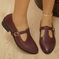 thumbnail image 6 of Miluxas Women's Classic Square Toe T-Strap Penny Loafers Leather Flat Low Heel Mary Jane Dress Shoes Wine 9.5(43), 6 of 9