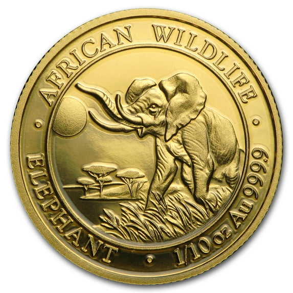2016 Somalia 1/10 oz Gold African Elephant BU