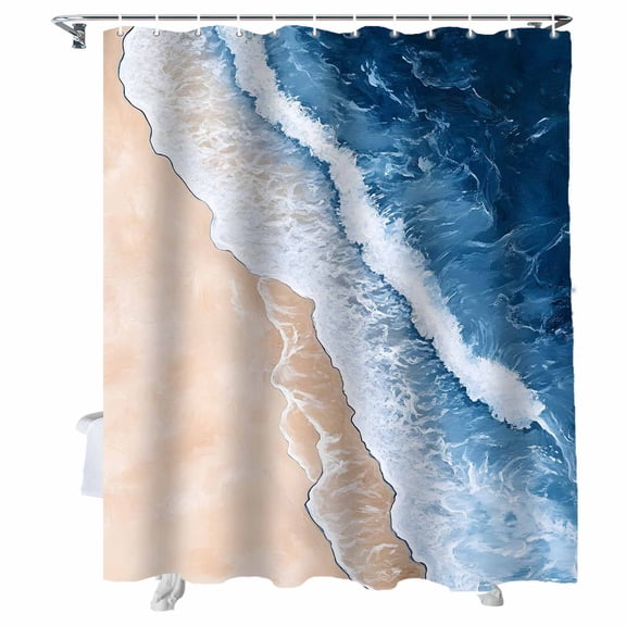 Shower Curtains Ombre Blue Wave Watercolor Bath Curtain Beach Oil Painting Waterproof Bathroom Shower Curtain Set with Hooks Decoration 72 x 72 Inches