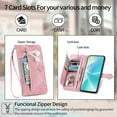 thumbnail image 5 of Dteck Zipper Wallet Case for Samsung Galaxy A35, Embossed Magnetic PU Leather Card Slots Pocket Wallet Case Shockproof Rubber Kickstand Full Body Protective Cover with Wrist Strap, Pink, 5 of 6