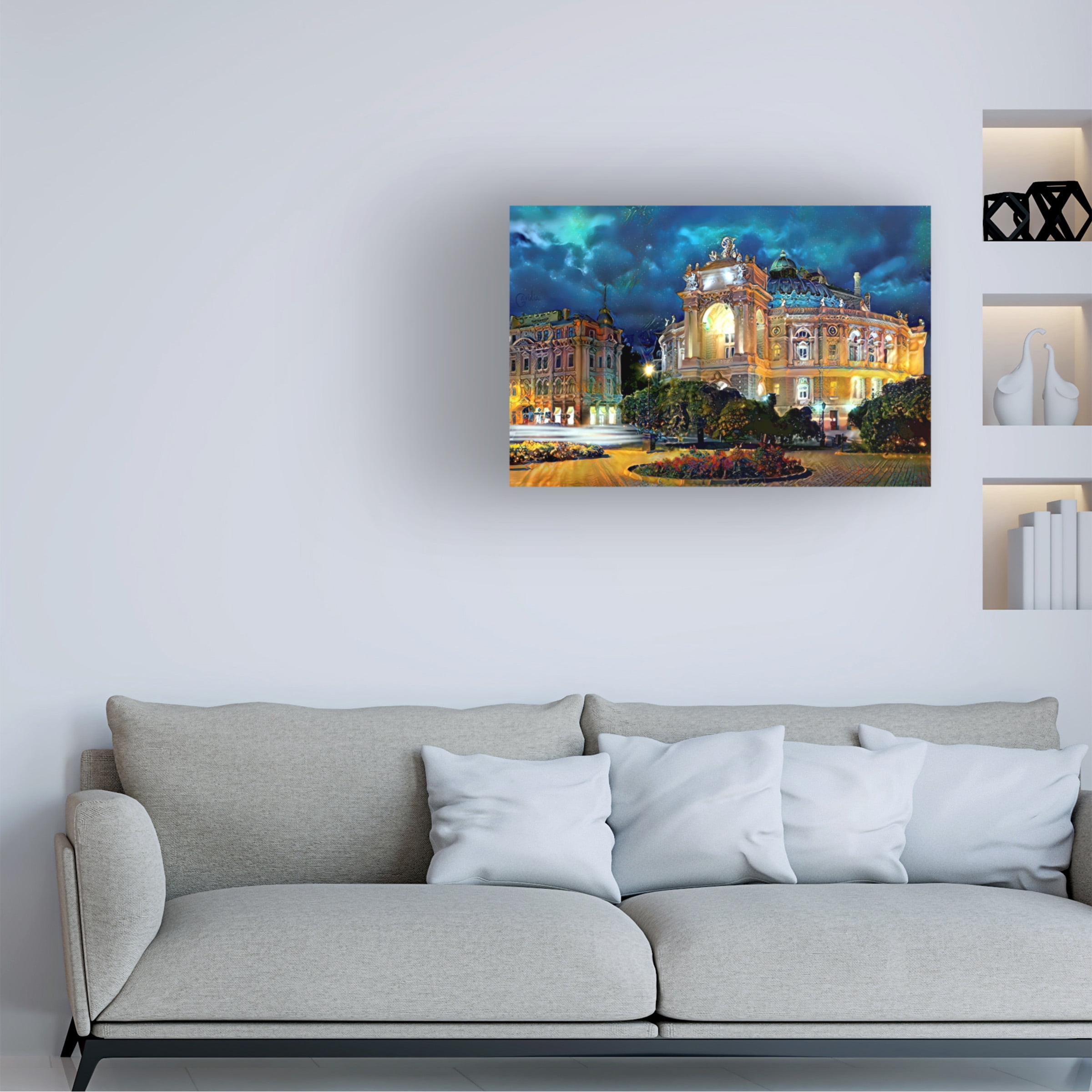 Canvas Wall Art - Pedro Gavidia 'Odessa Ukraine Opera and Ballet Theater Night' Wall Art for Living Room, Bedroom, or Office DÃ©cor by Trademark Fine Art - 47 x 30 Inches