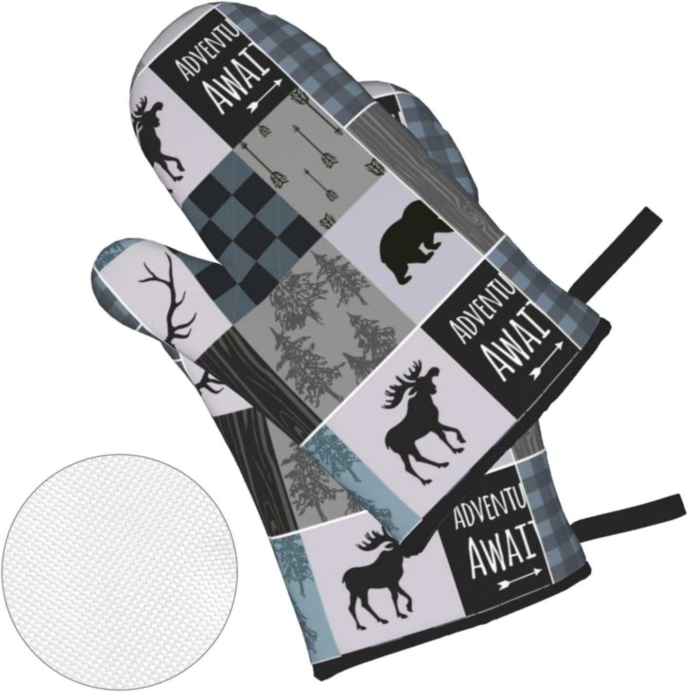 Cabin Oven Mitts and Pot Holders Set of 4 Bear Moose Cotton Lining with Non-Slip Hot Pads, Heat Resistant Kitchen Microwave Oven Gloves for Cooking Baking Grilling BBQ Decorative Gift