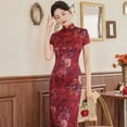 thumbnail image 1 of Vestido cheongsam de primavera y verano, vestido de satén para mujer, moda retro ajustada, disfraces de banquete, 1 of 6