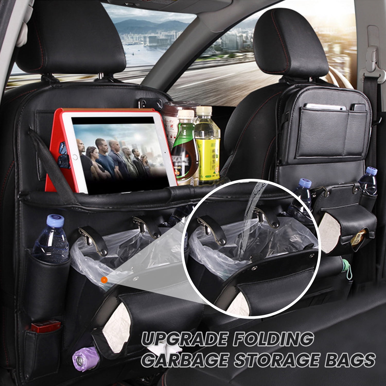 Car Seat Back Organizer, Car Seat Back Protectors Kick With Foldable Table Tray Backseat Car Organizer Mats Travel Accessories with 9 Storage Pockets (Black)