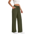 thumbnail image 4 of Mifsaly Linen Drawstring Pants Women Crochet Side Cutout Detail Wide Leg Casual Summer Pant Lightweight Flowy Vacation office Lounge Outfits with Pockets Army Green,XL, 4 of 7