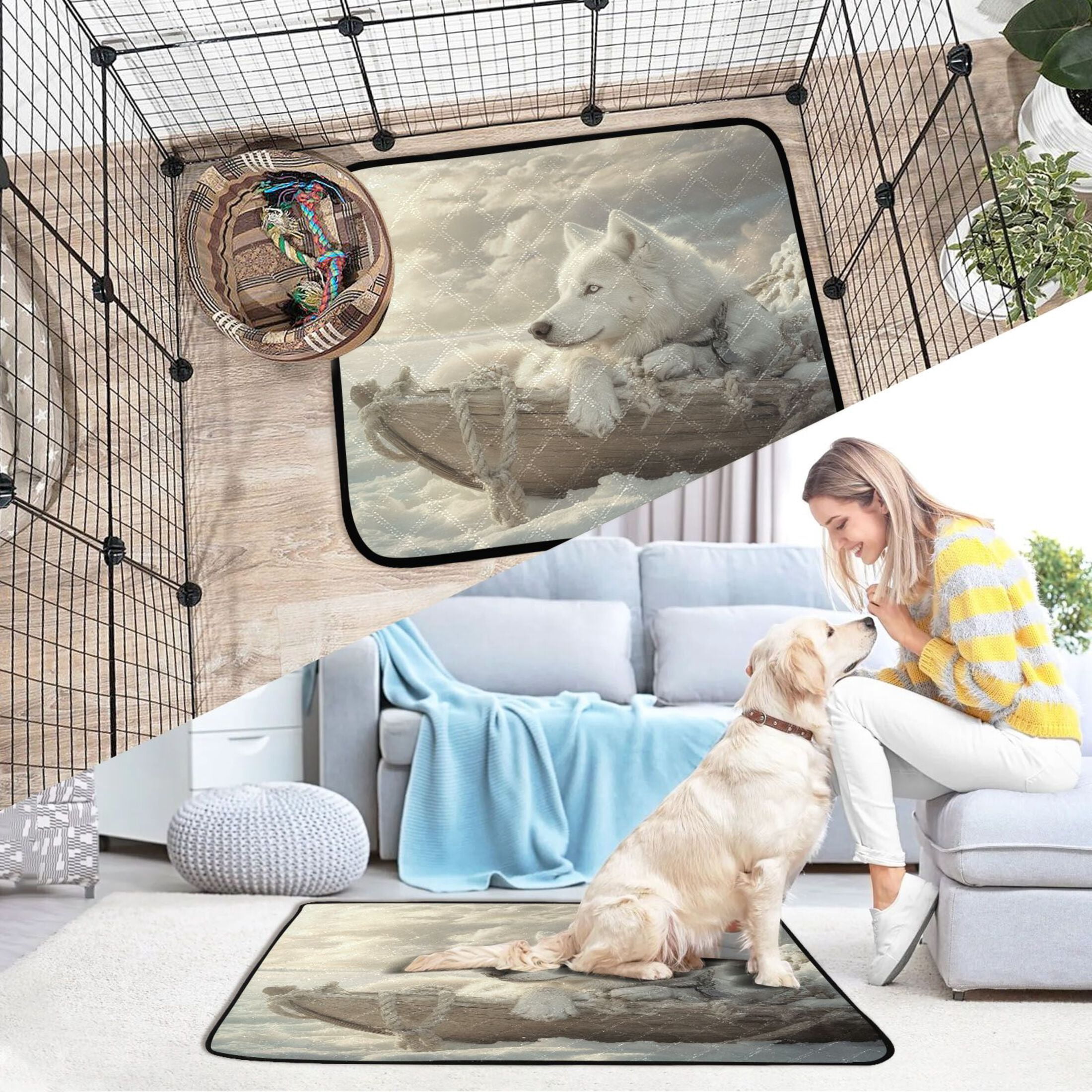 Qxltty White Alaskan Dog Cat litter Pads Pet Set of 3 Diaper Mats Center Anti-leakage Layer Absorbent Soft and Comfortable