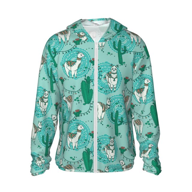 Fotbe Alapaca in Boho Chaqueta con Protección Solar UPF 50+ para Hombre y Mujer, Camisa con Capucha y Bolsillos-Medium