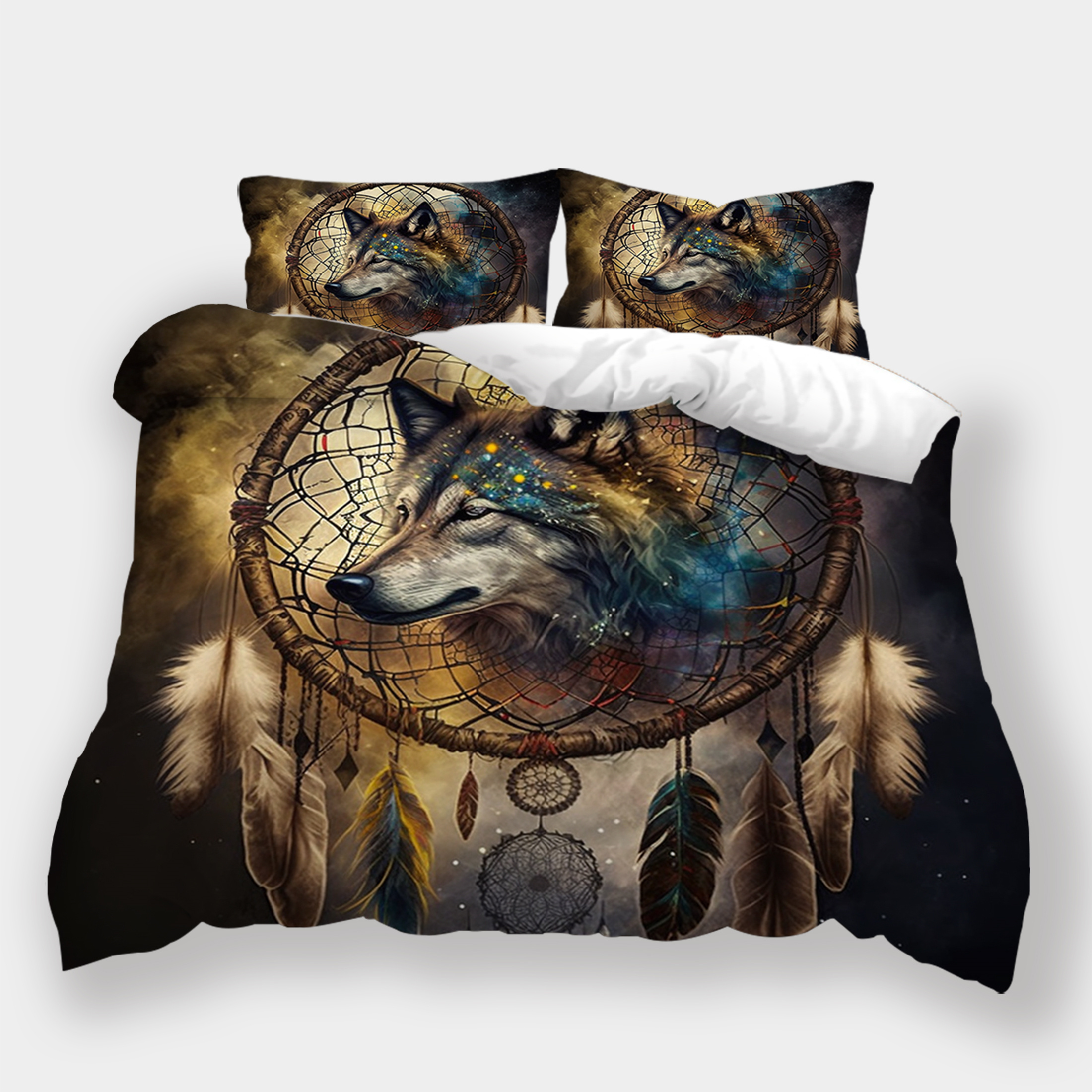 3D Bedding Set Cool Quilt Cover Dream Catcher Bedspread Wolf Comforter