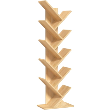 LELELINKY 10 Tier Tree Bookshelf Freestanding Narrow Floor Standing Bookcase for Bedroom Living Room Home Office Natural Oak