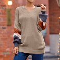 thumbnail image 5 of MYAOYI Womens Color Block Sleeve V Neck Sweater Oversized Knit Pullover, 5 of 8